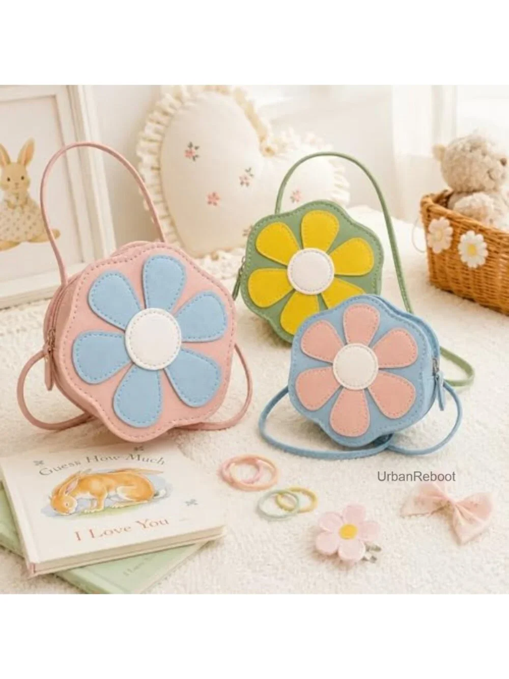 Girls Floral Crossbody Mini Bag Set PU Leather Lightweight Zipper